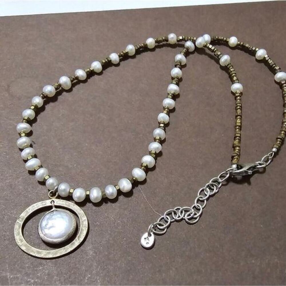 SILPADA N1894 Pearl Brass Sterling Silver Go Coastal Necklace 925 - Picture 1 of 10